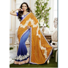 Smart Dual Color Bordered Embroidered Saree